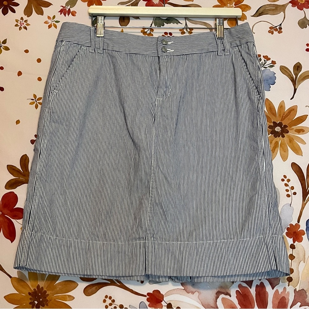 Gap Women’s 14 Seersucker Blue Ivory Cream Stripe Pencil Preppy Spring Skirt